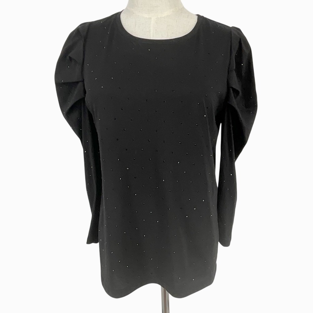 Chicos Black Sparkle Puff Sleeve Crew Neck‎ Top Size 0 XS US 4 Goth Victorian